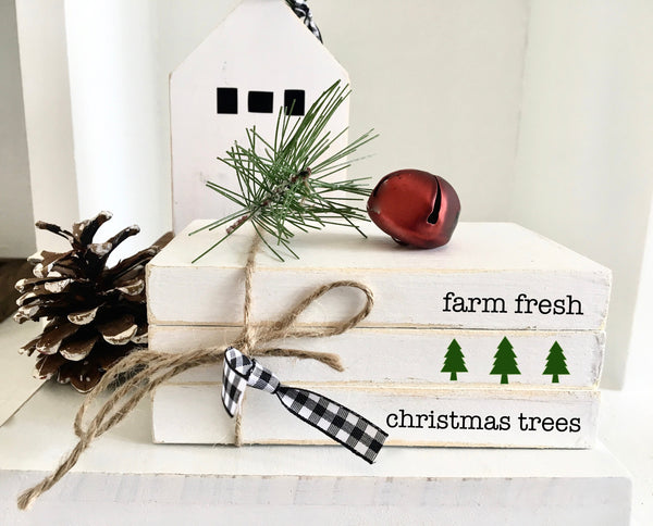 Wood Christmas book stack for holiday tiered tray
