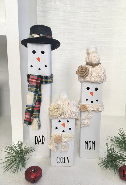 Personalized wood Snowman family