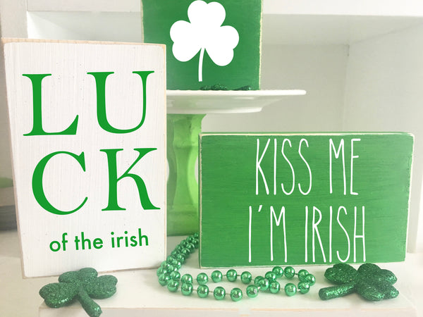 St. Patrick's day decor, set of 3, wooden signs, sign bundle, tiered tray signs, St. Patty's day, wooden blocks, lucky, shamrock, Irish sign