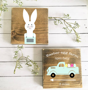 Easter signs, Set of 2, Easter decor, wood sign, Easter truck, farmhouse decor, bunny, tiered tray decor, old fashioned truck, old truck