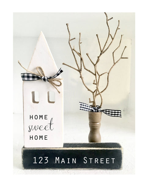 Personalized wooden house, Farmhouse decor, Tiered tray decor, Housewarming gift, initial, Wood house, Address sign, Coffee bar decor
