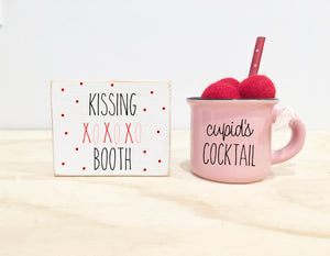 Valentine's tiered tray, Holiday mug, Tiered tray decor, Kissing booth sign, Cupid mug, Valentine gift, Coffee bar, Tiered tray sign