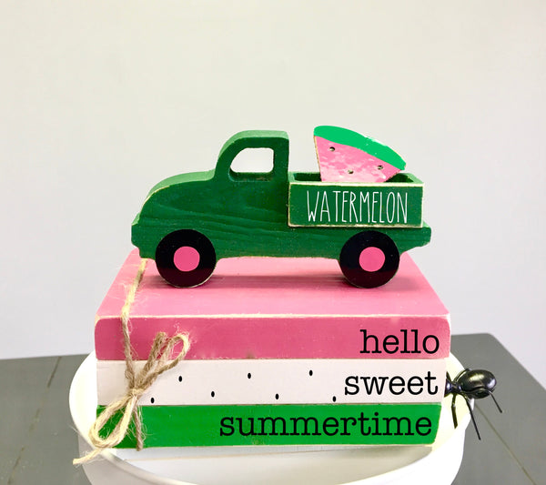 Watermelon tiered tray bundle, Summer decor, Sweet summertime, Watermelon, Truck, wooden signs, Faux books, Tiered tray decor, Wood