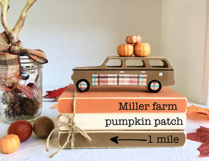Fall decor, Pumpkin station wagon, Mini book bundle, Book stack, Personalized, Faux books, books, Tiered tray decor, Farmhouse, Pumpkins