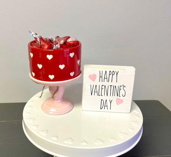 Valentine's day candy bowl, Tiered tray, Valentine gift, Decor, Happy Valentine's day sign, Tiered tray sign, Wood, pink pedestal