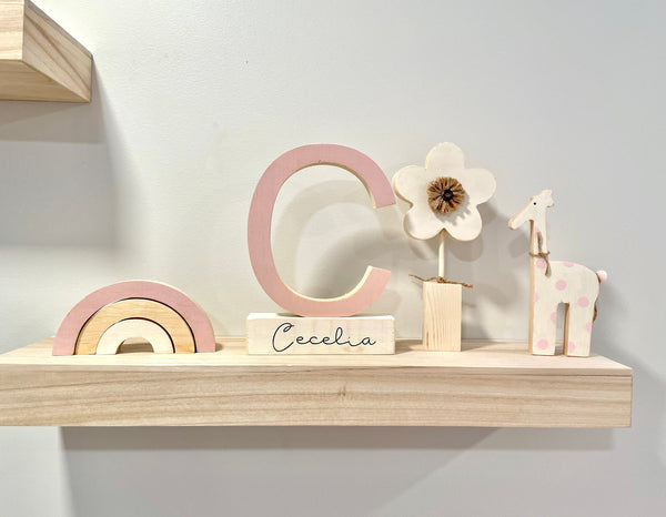 Nursery decor, Wooden letter, Personalized, Wood flower, Rainbow, Giraffe, Elephant, Modern nursery, Baby shower gift, Name block, baby girl