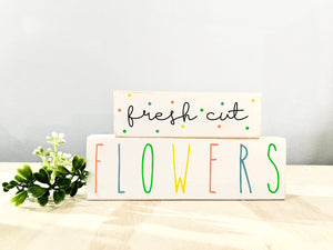 Fresh cut flowers sign, Mother's day gift, Tiered tray decor, Spring blocks, Hostess gift, Coffee bar, Teacher gift, Spring decor, Unique