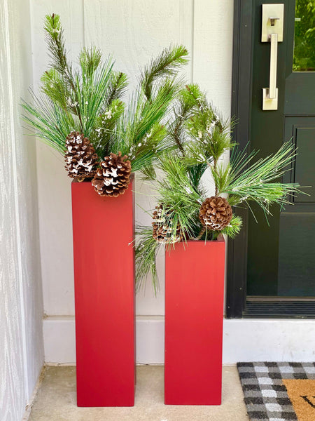 Red porch vases, Christmas entryway decor, Outdoor flower pot, Floor vases