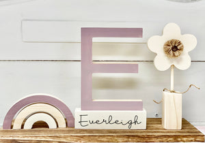 Wooden letter for Nursery, Personalized name sign, Wood flower, Rainbow, Modern decor, Baby shower gift, Name block