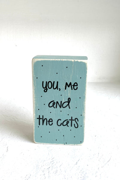 Cat themed tiered tray sign, Wooden book, Gift for pet lover, tiered tray decor, you, me and the cats, Housewarming gift