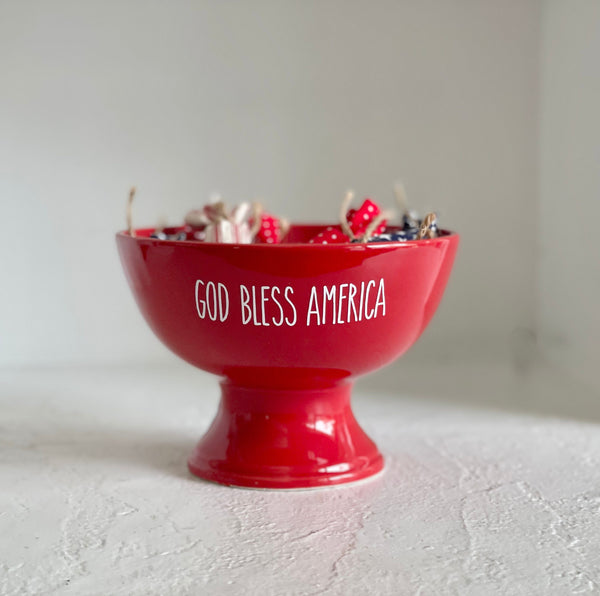 4th of July bowl, God bless America, Fourth of July decor, Old fashioned candy, pedestals, Tiered tray, Serving bowl, candy bowl fillers