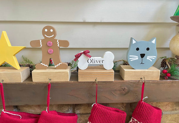 Family stocking holders, personalized pet stocking hooks