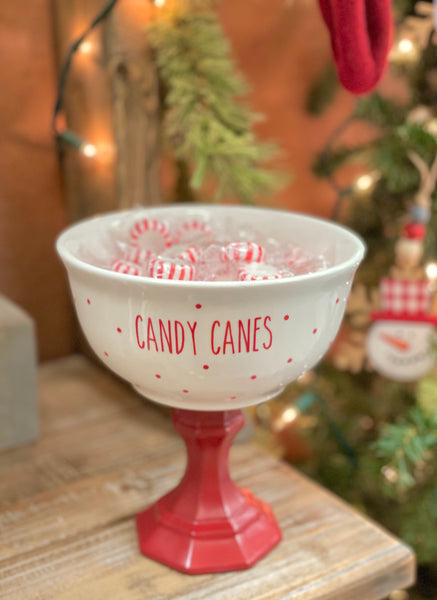 Christmas Candy Cane Ceramic Pedestal Bowl