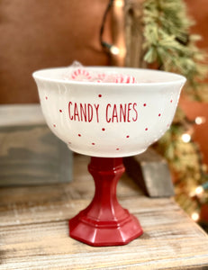 Christmas Candy Cane Ceramic Pedestal Bowl