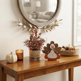 Rustic Wooden Thanksgiving Turkey Tabletop Decoration and Fall Floral Berry Plant Set