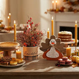 Rustic Wooden Thanksgiving Turkey Tabletop Decoration and Fall Floral Berry Plant Set