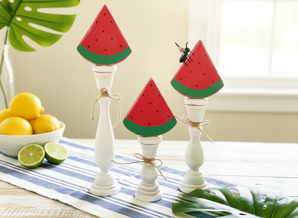 Rustic Wooden Watermelon Slice Tiered Decor – Summer Farmhouse Table Accent Set