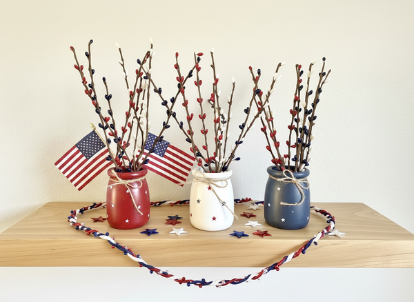 Patriotic Farmhouse Decor Set | Rustic Stars and Vase Americana Centerpiece