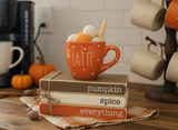 "Pumpkin Spice Everything" Wooden Book Stack & Mini Latte Mug Set