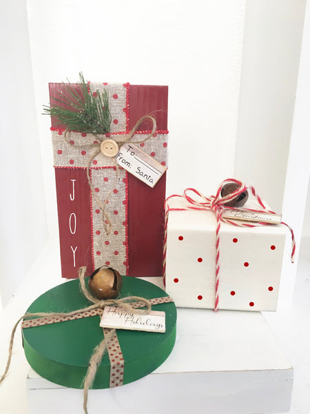 Wooden presents, Wood gifts, Christmas decor, Farmhouse, Buffalo plaid, Set of 3, Rustic, Teacher gift, Hostess gift