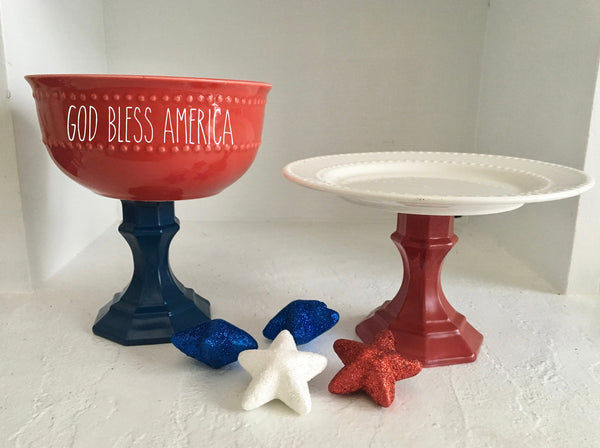 4th of July decor table decor, Wood firecracker, Memorial day, Glass pedestals, Serving pieces, Tiered tray, Serving bowl, Party centerpiece