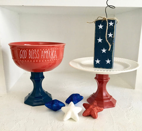 4th of July decor table decor, Wood firecracker, Memorial day, Glass pedestals, Serving pieces, Tiered tray, Serving bowl, Party centerpiece