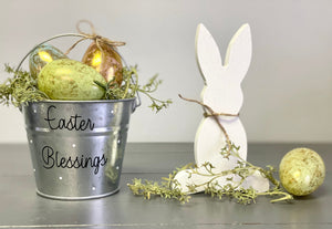 Easter decor, Wood bunny, Centerpiece, Mantle decor, Easter bucket with eggs, Farmhouse decor, Tiered tray decor, Easter blessings