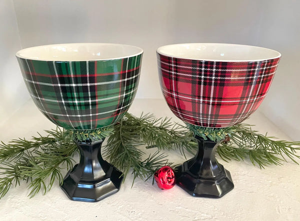 Christmas plaid candy bowls, plaid serving bowls set of 2
