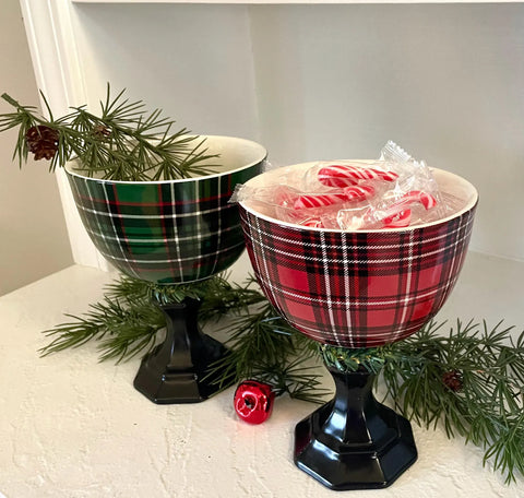 Christmas plaid candy bowls, plaid serving bowls set of 2
