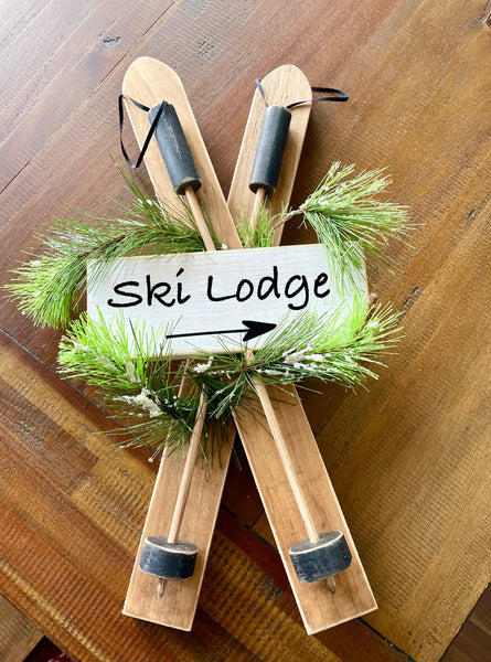 Wooden Skis door hanger winter decor