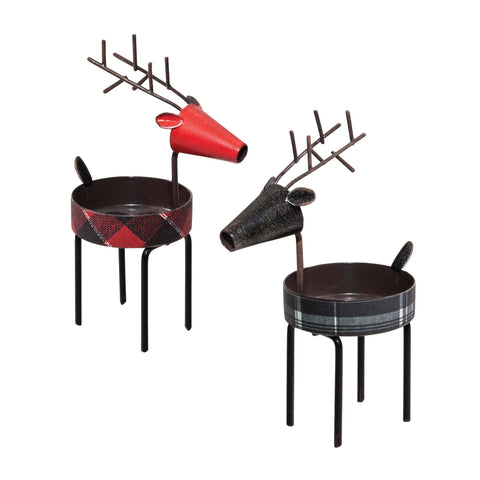 Plaid Reindeer candle holder set of 2