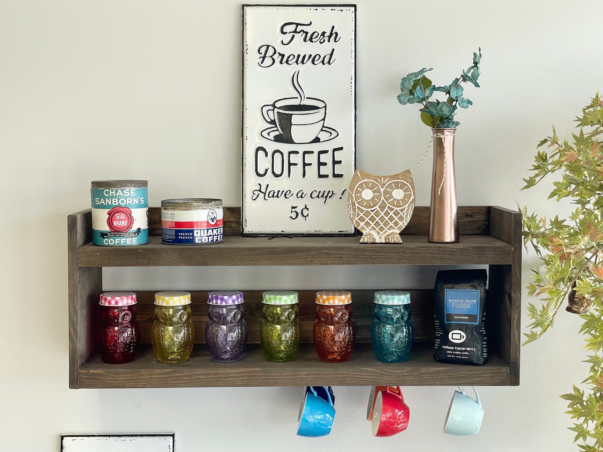 Wood Kitchen shelf Kitchen storage Coffee bar
