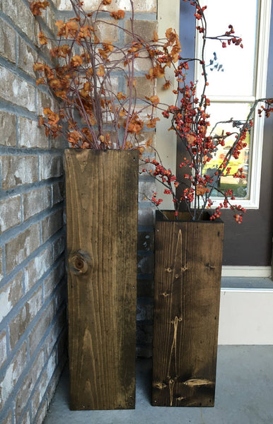 wooden vases, reclaimed wood, rustic, floor vases, set of two, farmhouse decor, large floor vase, rustic decor, porch decor