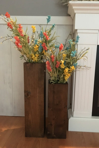 wooden vases, reclaimed wood, rustic, floor vases, set of two, farmhouse decor, large floor vase, rustic decor, porch decor