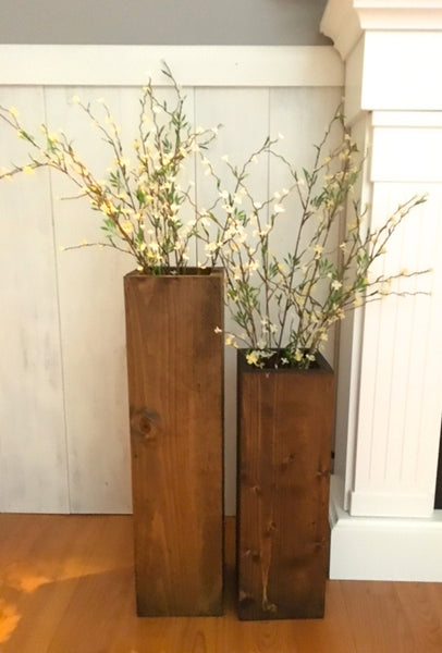 Outdoor decor, wooden vases, reclaimed wood, rustic, floor vases, Porch, blessed
