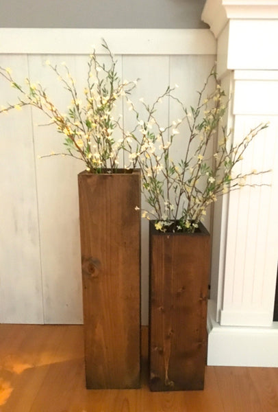 wooden vases, reclaimed wood, rustic, floor vases, set of two, farmhouse decor, large floor vase, rustic decor, porch decor