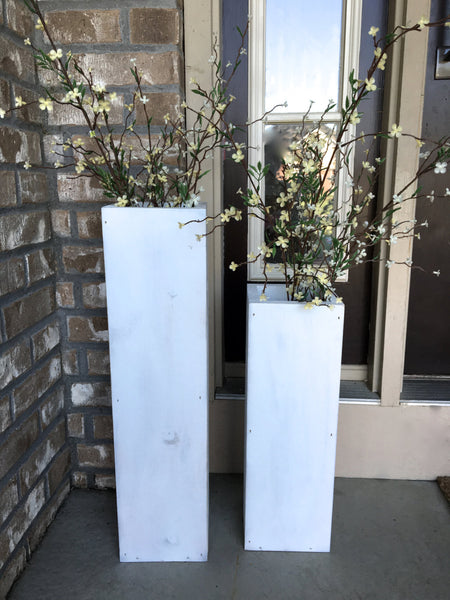 white wooden  vases, reclaimed wood, distressed wood, floor vases, set of two, farmhouse decor, large floor vase, rustic decor, porch decor