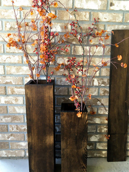 wooden vases, reclaimed wood, rustic, floor vases, set of two, farmhouse decor, large floor vase, rustic decor, porch decor