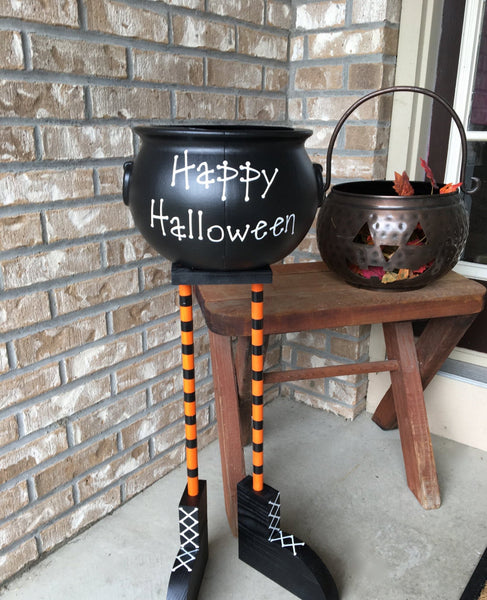 Halloween bowl, Halloween decor, candy bowl, cauldron candy bowl, witch feet, witch legs, fall porch decor, witch cauldron, witch halloween