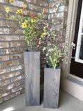 large wooden vases, reclaimed wood, floor vases, set of two, farmhouse decor, rustic porch vases, wooden flower pots