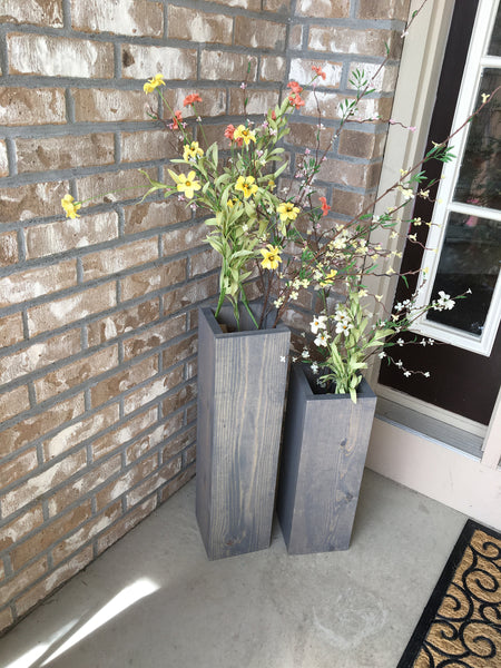 large wooden vases, reclaimed wood, floor vases, set of two, farmhouse decor, rustic porch vases, wooden flower pots