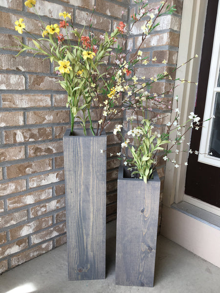 large wooden porch vases, welcome sign, reclaimed wood, rustic, floor vases, farmhouse decor, large floor vase,  porch decor, set of 2
