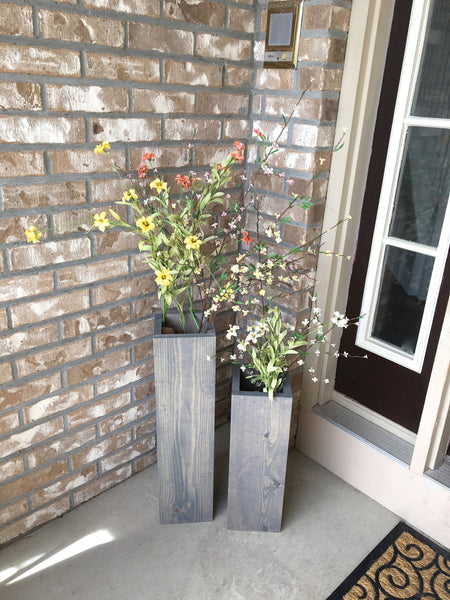 large wooden porch vases, welcome sign, reclaimed wood, rustic, floor vases, farmhouse decor, large floor vase,  porch decor, set of 2