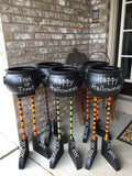 Halloween decor, Black cauldron candy bowl, Witch feet for Halloween, Fall porch decor