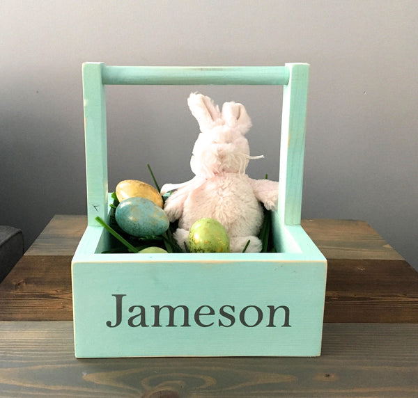 Easter box, wooden Easter basket, personalized box, Easter decor, wooden basket, wood box, rustic Easter, keepsake, personalized caddy