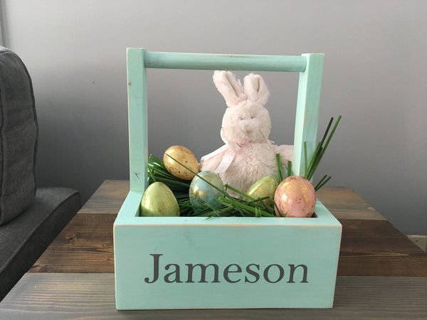 Easter box, wooden Easter basket, personalized box, Easter decor, wooden basket, wood box, rustic Easter, keepsake, personalized caddy