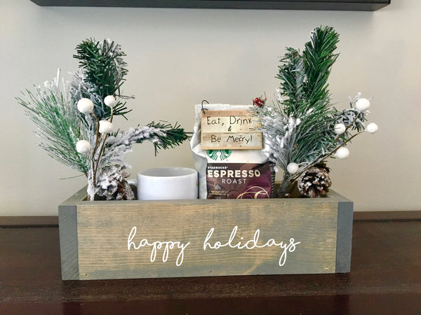 wood coffee box, farmhouse decor, coffee gift, goodie box, housewarming, coffee station, gift box, coffee bar, kitchen counter,  rustic