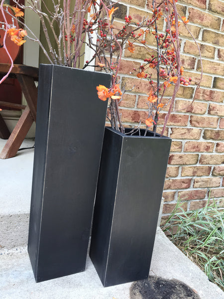 large vases, wooden, reclaimed wood, rustic vases, floor vases, set of two, farmhouse decor, large floor vase, rustic decor, porch decor,