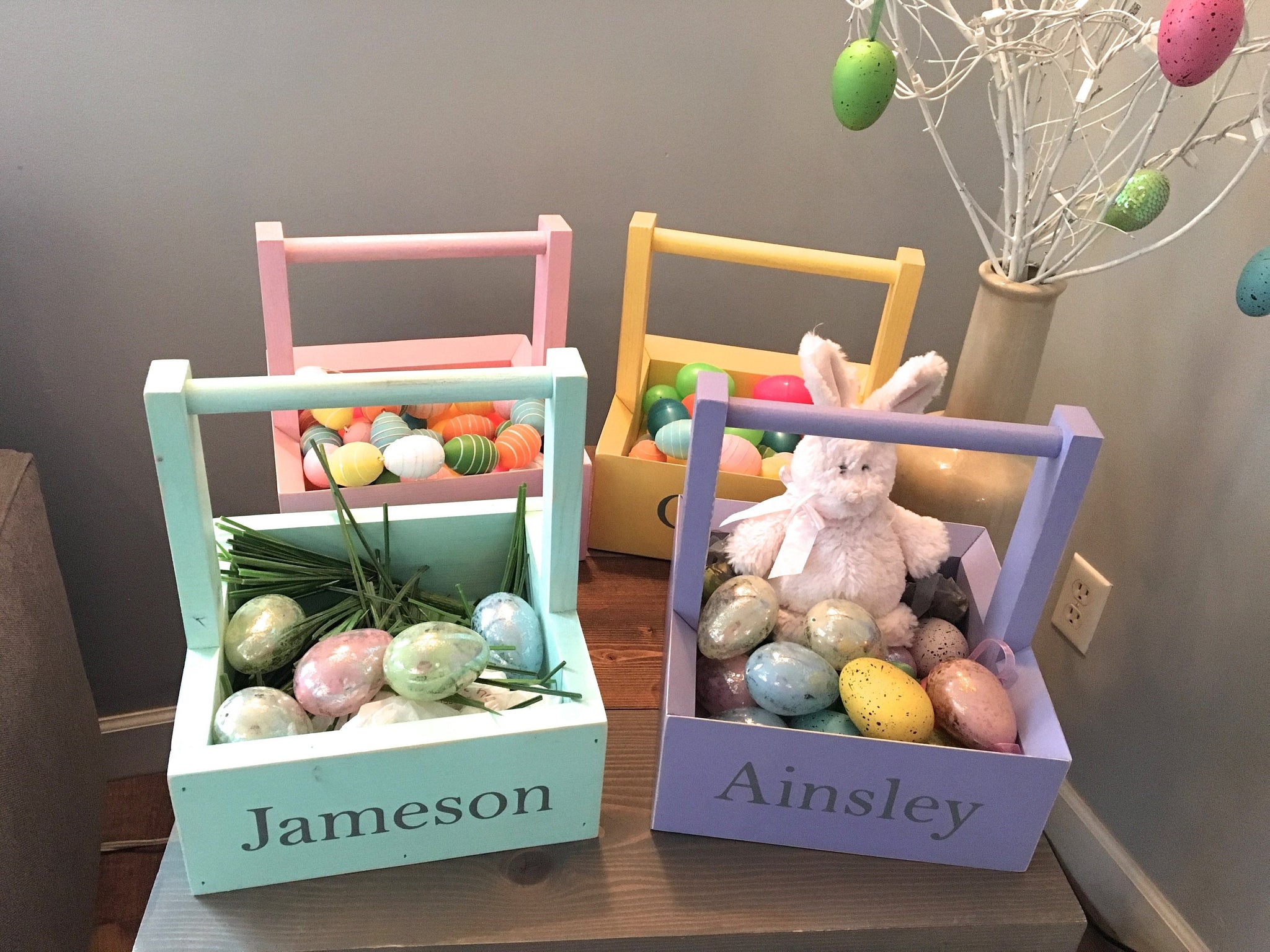 Easter box, wooden Easter basket, personalized box, Easter decor, wooden basket, wood box, rustic Easter, keepsake, personalized caddy