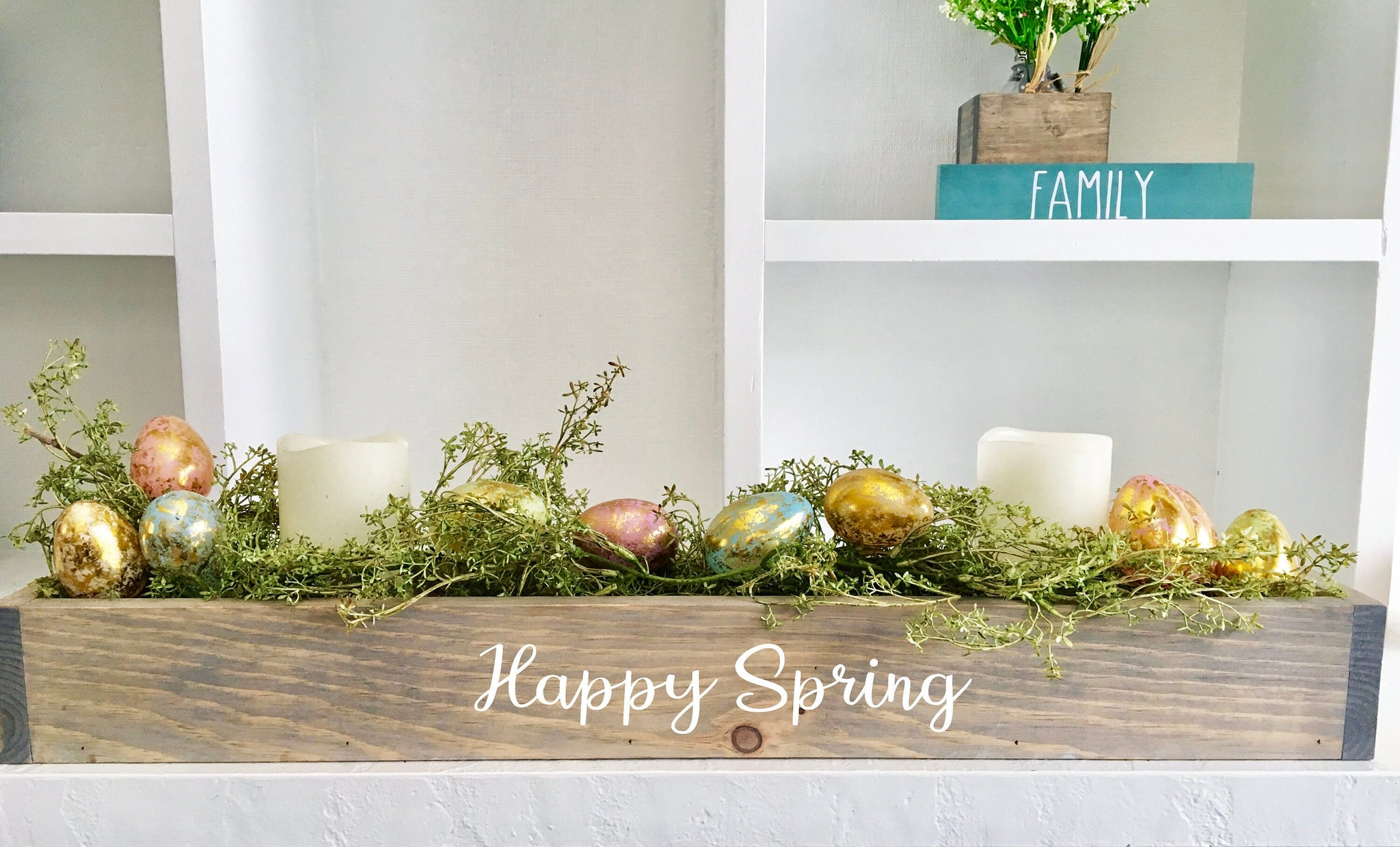 Easter decor, centerpiece, spring table, mantle, planter box, wooden table box, farmhouse decor, hostess gift, housewarming